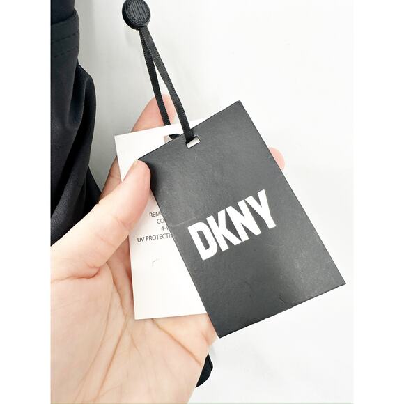 DKNY Solid Black Ruffle Plunge V-Neck One Piece Swimsuit Size 16 NWT - Picture 7 of 7